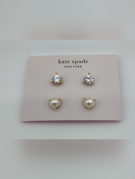 kate spade Jewelry - kate spade New York Crystal Pearl Stud Earrings Gift Set Gold Tone NWT
